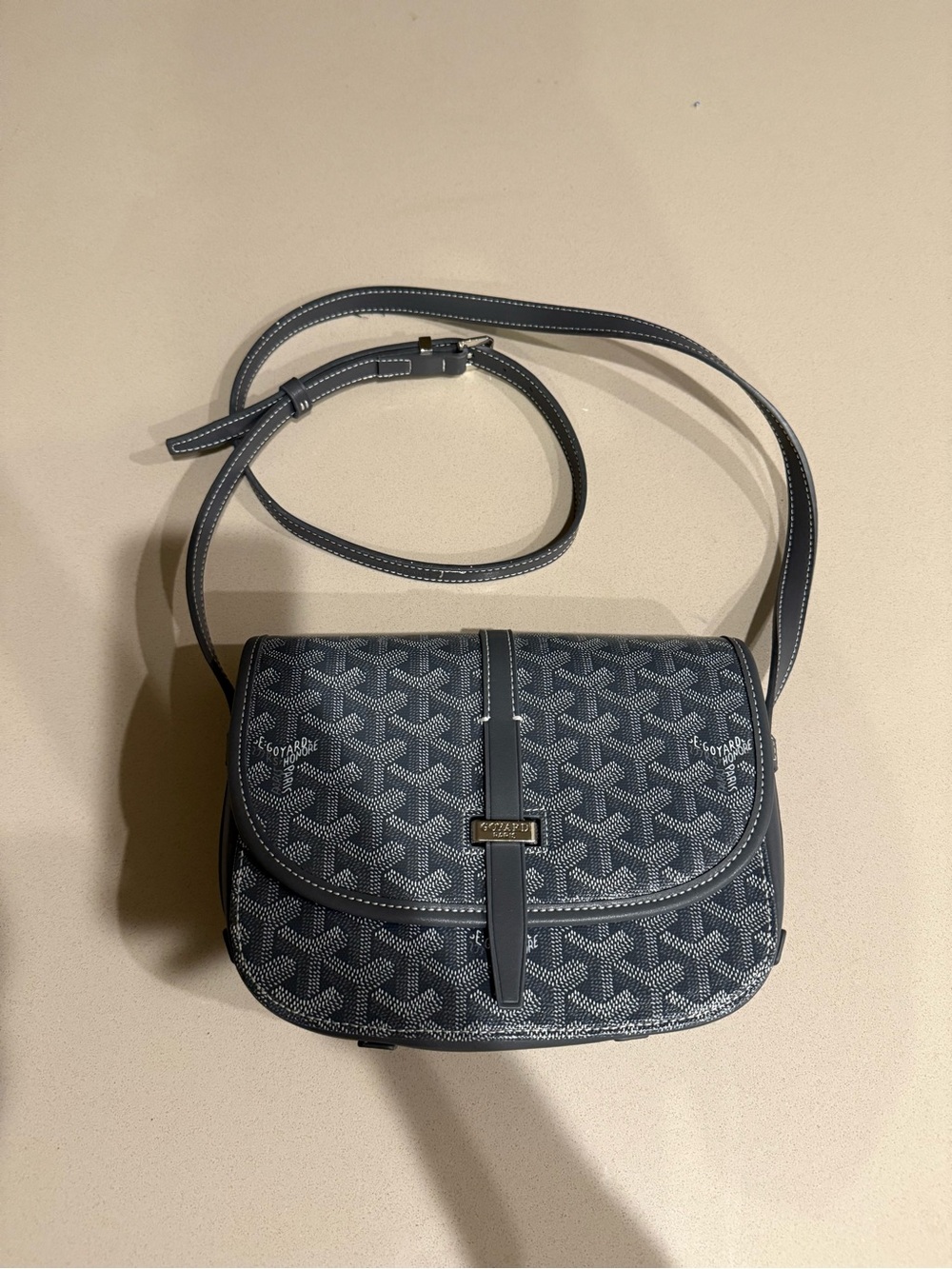 Goyard Navy Patterned Leather-Trim Messenger Bag